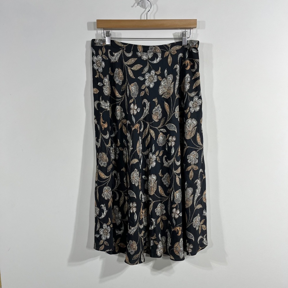 J. Jill Dark Floral Cottagecore Fairy Grunge Boho Midi Skirt Flowy Black Small
